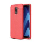 Samsung Galaxy A6+ (2018) Szilikon Tok Bőrmintázattal TPU Prémium Piros