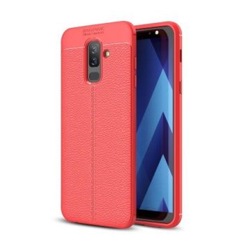 Samsung Galaxy A6+ (2018) Szilikon Tok Bőrmintázattal TPU Prémium Piros   Samsung Galaxy A6+ (2018) Szilikon Tok Bőrmintázattal TPU Prémium Piros