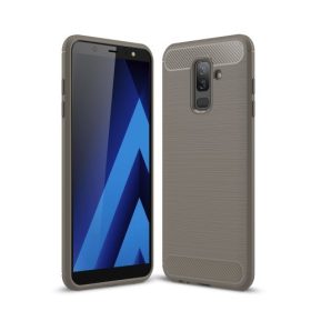   Samsung Galaxy A6+ (2018) Szilikon Tok Ütésállókivitel Karbon Mintázattal Szürke