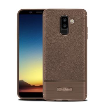 Samsung Galaxy A6+ (2018) Szilikon Tok Prémium Szálcsiszolt-Bőrmintázattal Barna   Samsung Galaxy A6+ (2018) Szilikon Tok Prémium Szálcsiszolt-Bőrmintázattal Barna