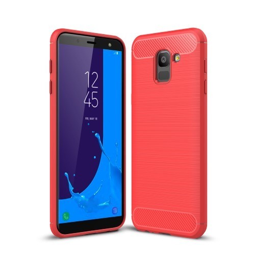 Samsung Galaxy J6 (2018) Szilikon Tok Ütésállókivitel Karbon Mintázattal Piros