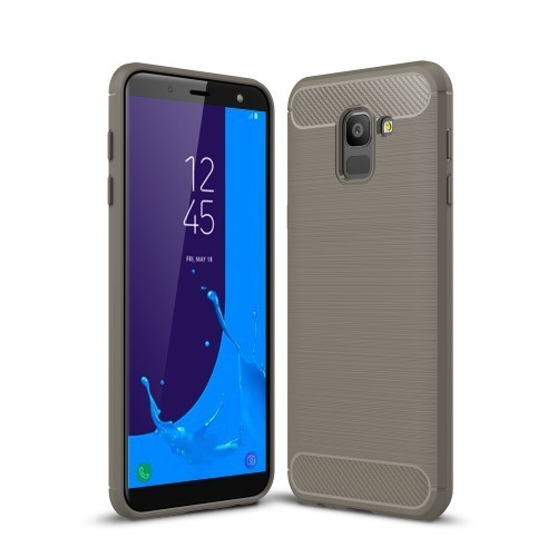 Samsung Galaxy J6 (2018) Szilikon Tok Ütésállókivitel Karbon Mintázattal Szürke