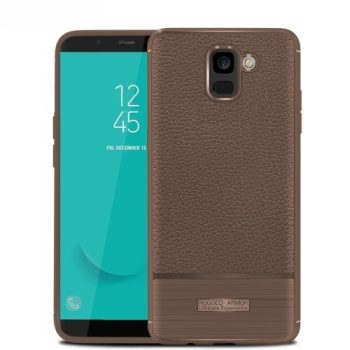 Samsung Galaxy J6 (2018) Szilikon Tok Prémium Szálcsiszolt-Bőrmintázattal Barna   Samsung Galaxy J6 (2018) Szilikon Tok Prémium Szálcsiszolt-Bőrmintázattal Barna