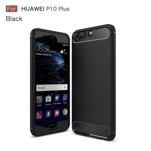 Huawei P10 Plus Szilikon Tok Ütésállókivitel Karbon Mintázattal Fekete