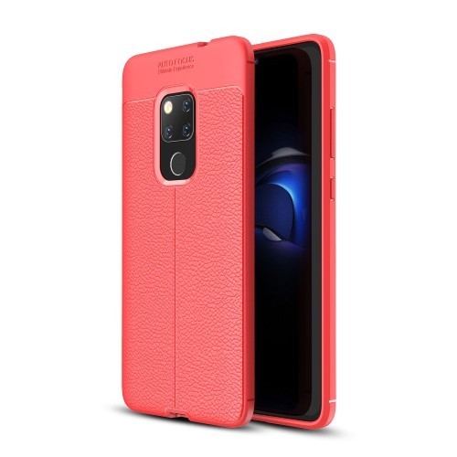 Huawei Mate 20 Szilikon Tok Bőrmintázattal Piros