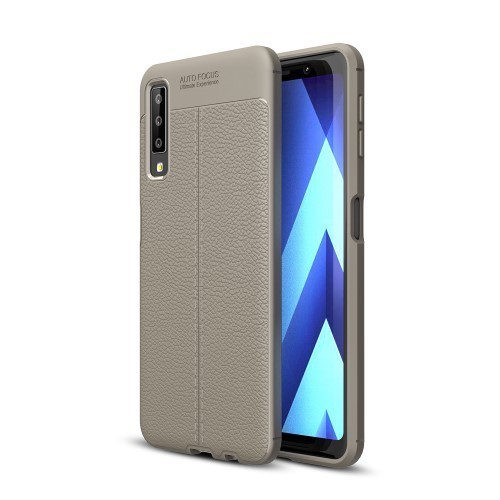 Samsung Galaxy A7 (2018) Szilikon Tok Bőrmintázattal TPU Prémium Szürke