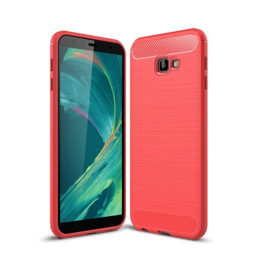 Samsung Galaxy J4+ / J4 Plus Szilikon Tok Ütésállókivitel Karbon Mintázattal Piros