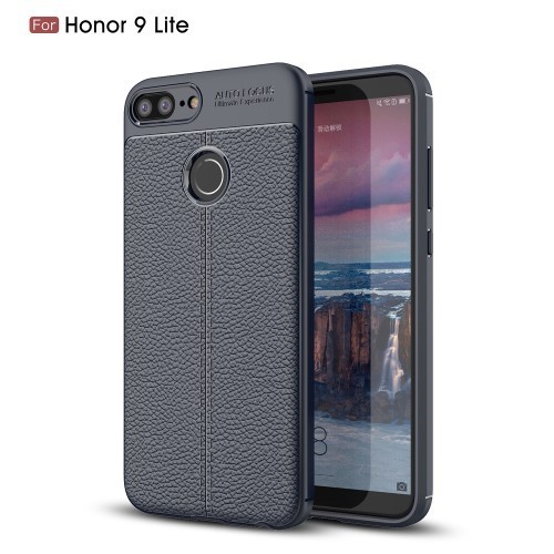 Huawei Honor 9 Lite Szilikon Tok Bőrmintázattal TPU Prémium Sötétkék