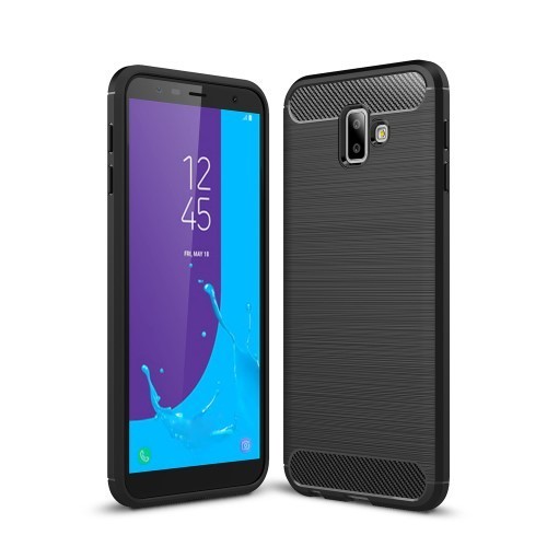 Samsung Galaxy J6+ / J6 Plus Szilikon Tok Ütésállókivitel Karbon Mintázattal Fekete
