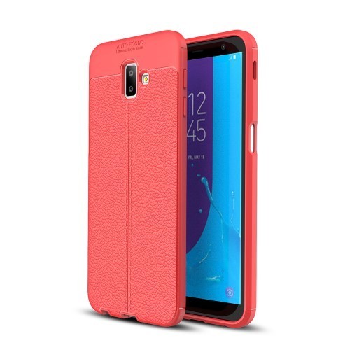 Samsung Galaxy J6+ / J6 Plus Szilikon Tok Bőrmintázattal TPU Prémium Piros