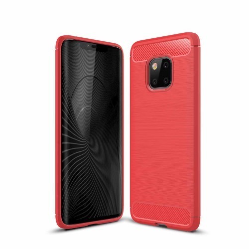 Huawei Mate 20 Pro Szilikon Tok Ütésállókivitel Karbon Mintázattal Piros