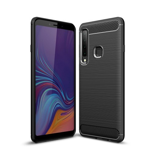 Samsung Galaxy A9 (2018) Szilikon Tok Ütésállókivitel Karbon Mintázattal Fekete