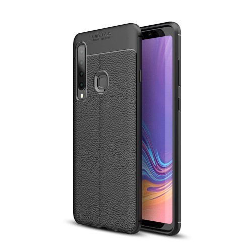 Samsung Galaxy A9 (2018) Szilikon Tok Bőrmintázattal TPU Prémium Fekete