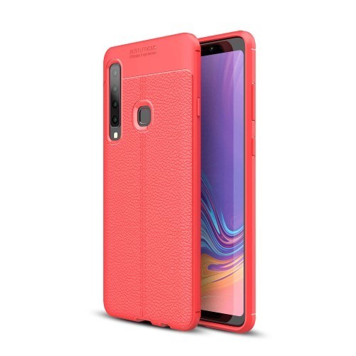 Samsung Galaxy A9 (2018) Szilikon Tok Bőrmintázattal TPU Prémium Piros