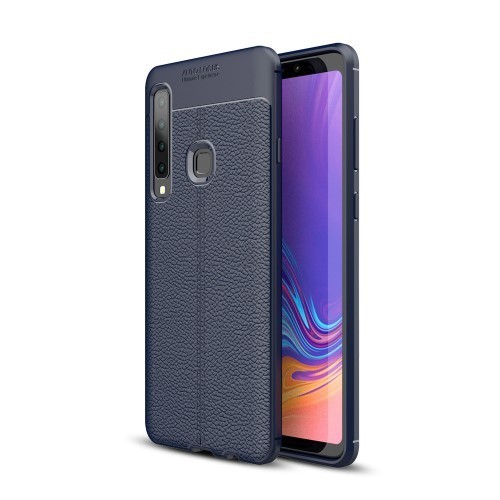 Samsung Galaxy A9 (2018) Szilikon Tok Bőrmintázattal TPU Prémium Sötétkék