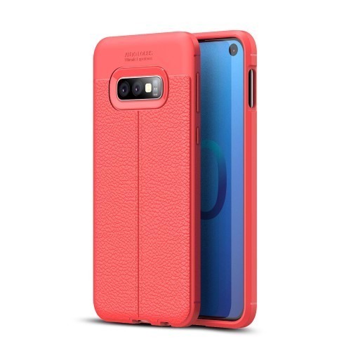 Samsung Galaxy S10e Szilikon Tok Bőrmintázattal TPU Prémium Piros