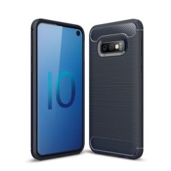   Samsung Galaxy S10e Szilikon Tok Ütésállókivitel Karbon Mintázattal Sötétkék