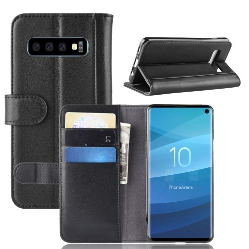 Samsung Galaxy S10 Bőrtok Notesz Kártyatartóval Kitámasztható Fekete