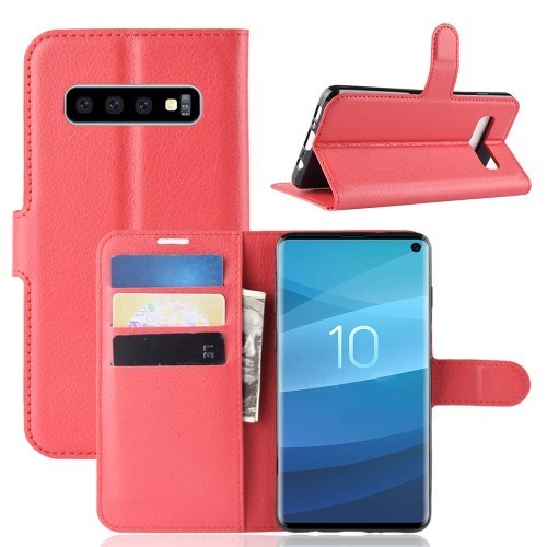 Samsung Galaxy S10 Notesz Tok Business Series Kitámasztható Bankkártyatartóval Piros