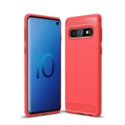   Samsung Galaxy S10 Szilikon Tok Ütésállókivitel Karbon Mintázattal Piros