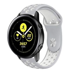   Samsung Galaxy Watch Active Óraszíj - Pótszíj SM-R500 Szilikon Hollow Style Lyukacsos Szürke/Fehér
