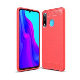   Huawei P30 Lite Szilikon Tok Ütésállókivitel Karbon Mintázattal Piros
