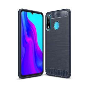   Huawei P30 Lite Szilikon Tok Ütésállókivitel Karbon Mintázattal Sötétkék