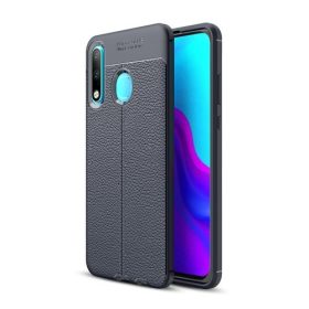   Huawei P30 Lite Szilikon Tok Bőrmintázattal TPU Prémium Sötétkék