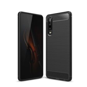   Huawei P30 Szilikon Tok Ütésállókivitel Karbon Mintázattal Fekete