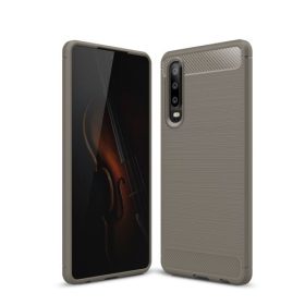   Huawei P30 Szilikon Tok Ütésállókivitel Karbon Mintázattal Szürke