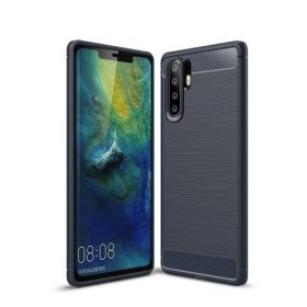   Huawei P30 Pro Szilikon Tok Ütésállókivitel Karbon Mintázattal Sötétkék