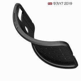   Huawei Y7 (2019) Szilikon Tok Bőrmintázattal TPU Prémium Fekete