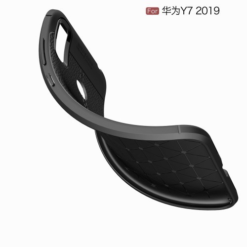 Huawei Y7 (2019) Szilikon Tok Bőrmintázattal TPU Prémium Fekete