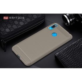   Huawei Y7 (2019) Szilikon Tok Ütésállókivitel Karbon Mintázattal Szürke