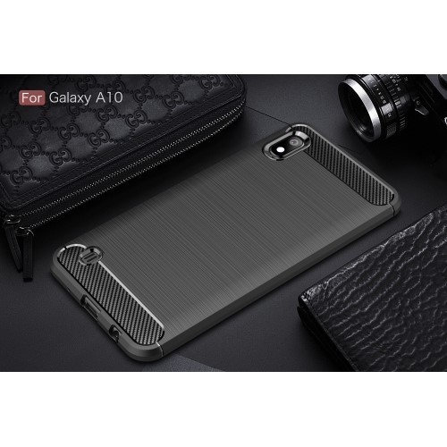Samsung Galaxy A10 Szilikon Tok Ütésállókivitel Karbon Mintázattal Fekete