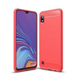   Samsung Galaxy A10 Szilikon Tok Ütésállókivitel Karbon Mintázattal Piros