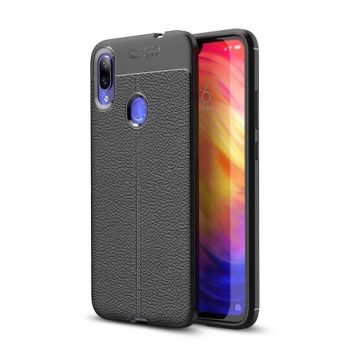 Xiaomi Redmi Note 7 Szilikon Tok Bőrmintázattal TPU Prémium Fekete   Xiaomi Redmi Note 7 Szilikon Tok Bőrmintázattal TPU Prémium Fekete