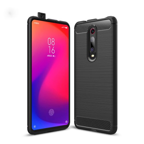RMPACK Xiaomi Mi 9T Mi 9T Pro Szilikon Tok Ütésállókivitel Karbon Mintázattal Fekete