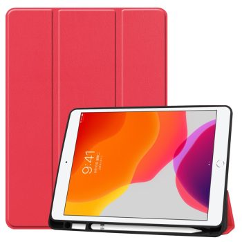 RMPACK iPad 10.2 (2020) (2019) Tok Tri-Fold Series Pencil Tartóval Kitámasztható Piros   RMPACK iPad 10.2 (2020) (2019) Tok Tri-Fold Series Pencil Tartóval Kitámasztható Piros