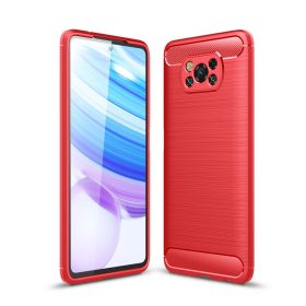  RMPACK Xiaomi Poco X3 Szilikon Tok Ütésállókivitel Karbon Mintázattal Piros