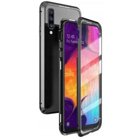   Huawei P40 Lite Ütésálló Tok Full Body Mágneses Elő-Hátul Üveggel Fekete