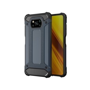 Xiaomi Poco X3 NFC Tok Ütésálló Hybrid Armor Case Tough Rugged Sötétkék + Poco X3 NFC Üvegfólia   Xiaomi Poco X3 NFC Tok Ütésálló Hybrid Armor Case Tough Rugged Sötétkék + Poco X3 NFC Üvegfólia