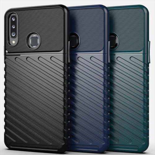 RMPACK Samsung Galaxy A20S Szilikon Tok Twill Ütésálló Thunder Series Kivitel Fekete