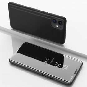   RMPACK Apple iPhone 12 6.1' Notesz Tok Mirror View Window Tükrözödő Felülettel Fekete