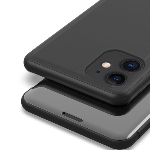 RMPACK Apple iPhone 12 6.1' Notesz Tok Mirror View Window Tükrözödő Felülettel Fekete