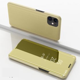   RMPACK Apple iPhone 12 6.1' Notesz Tok Mirror View Window Tükrözödő Felülettel Arany