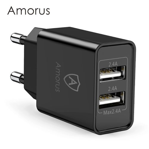 AMORUS ZX-2U15 2.4A Dual USB Port EU Fali Töltő Adapter Univerzális