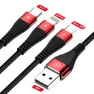 AMORUS USB Kábel 1.2m 3in1 iPhone-Apple+MicroUSB+Type C Töltő Kábel Fekete-Piros