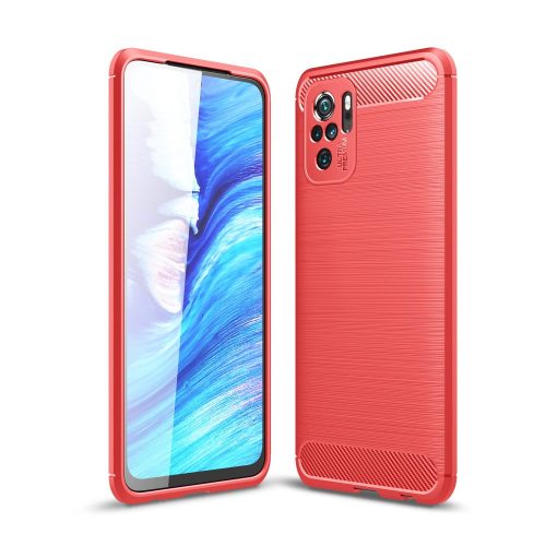 RMPACK Xiaomi Redmi Note 10 Szilikon Tok Ütésállókivitel Karbon Mintázattal Piros