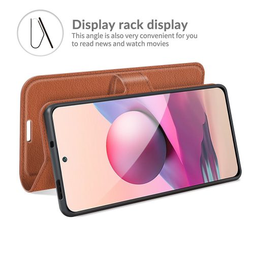RMPACK Xiaomi Redmi Note 10 Notesz Tok Business Series V2 Kitámasztható Bankkártyatartóval Barna
